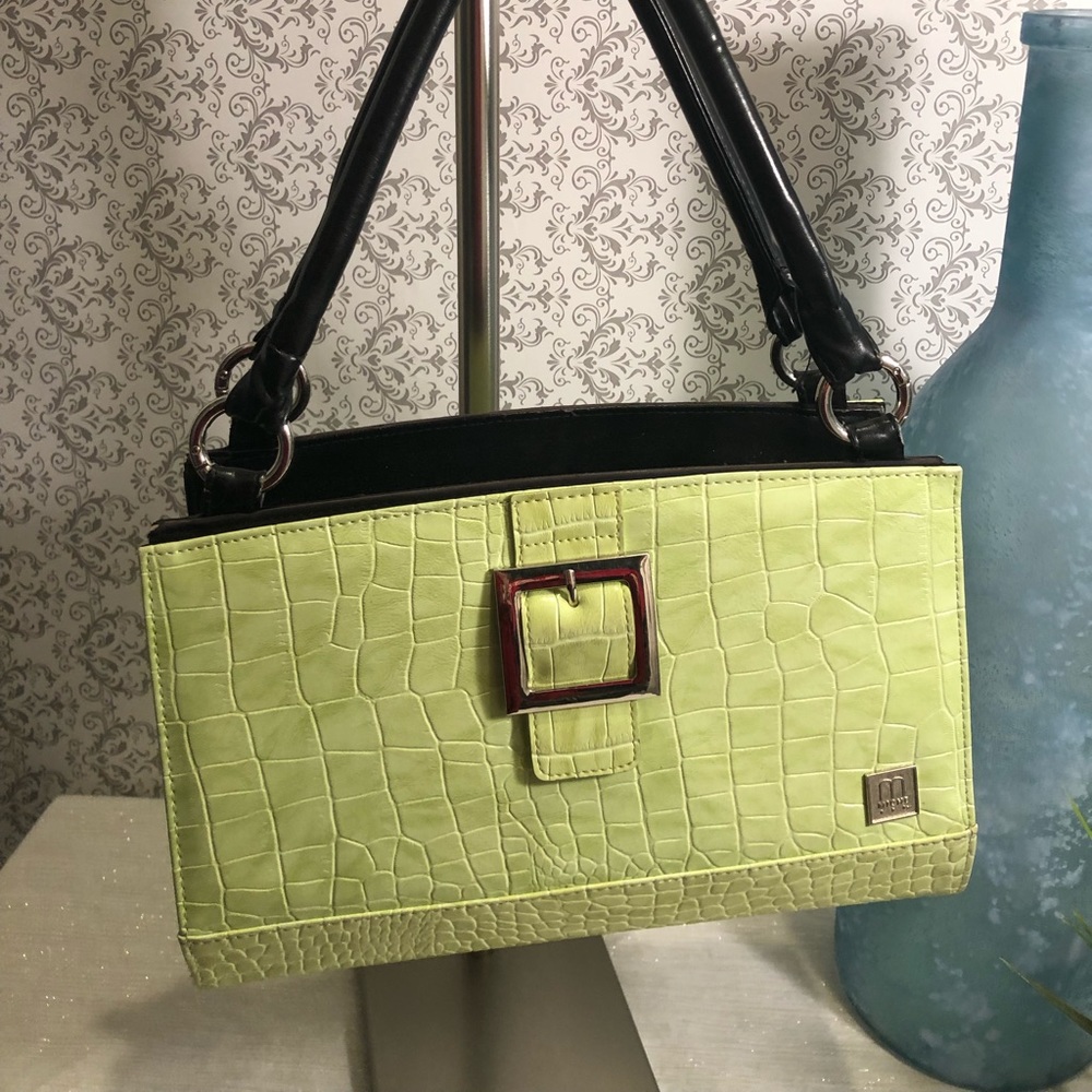 Miche Lime Croc-Embossed Shoulder Bag with Black Handles